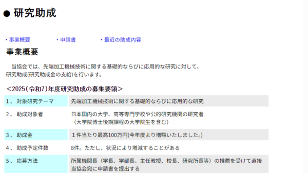 先端加工機械技術振興協会 | 研究助成